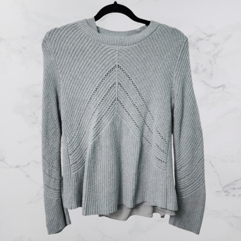 Lucky Brand Gray Chevron Layered Sweater Medium Metallic